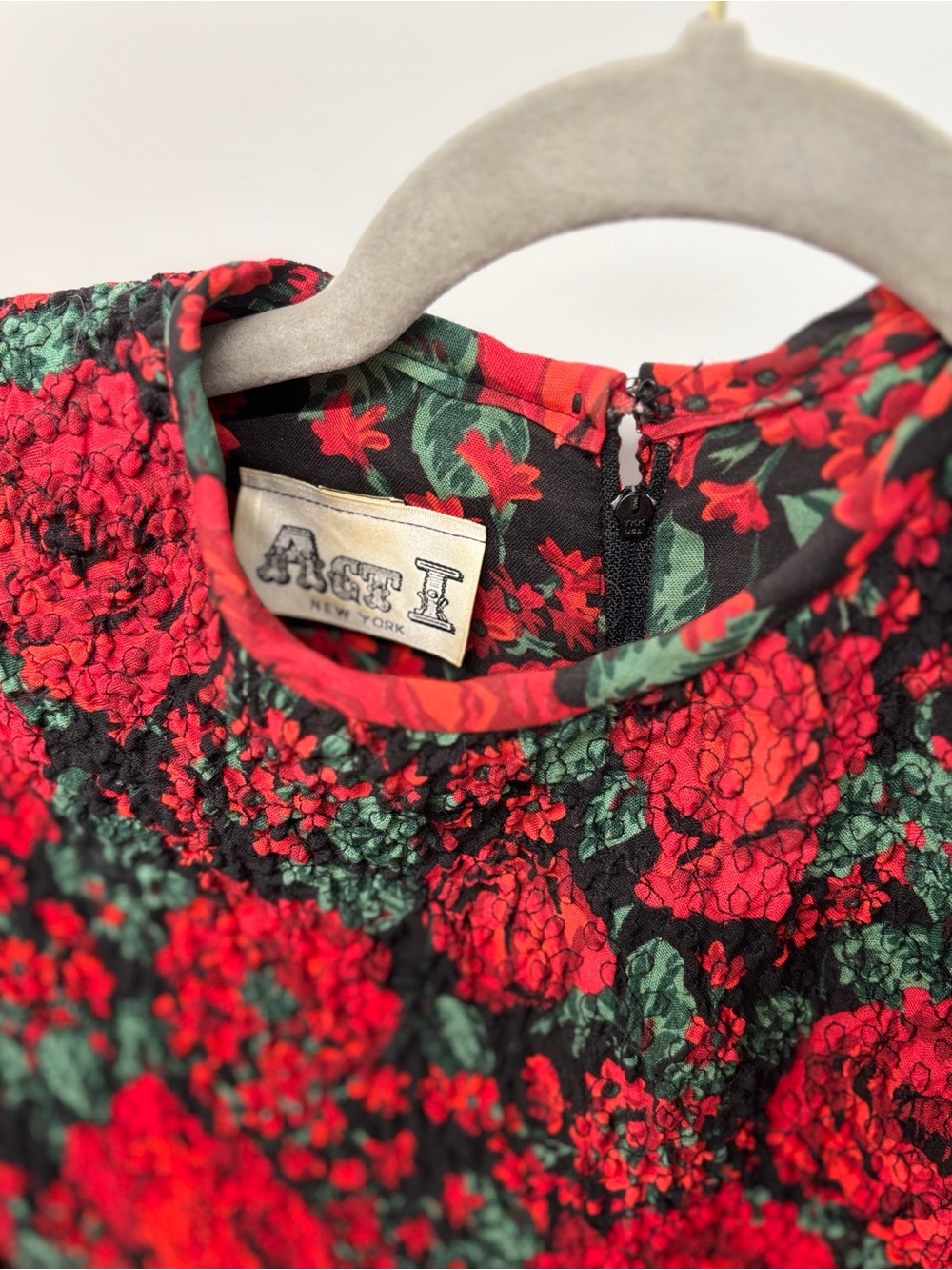 Act I New York Roses (Red & Green) Dress - Women's Elegant Rose Print Dress - Picture 2 of 9